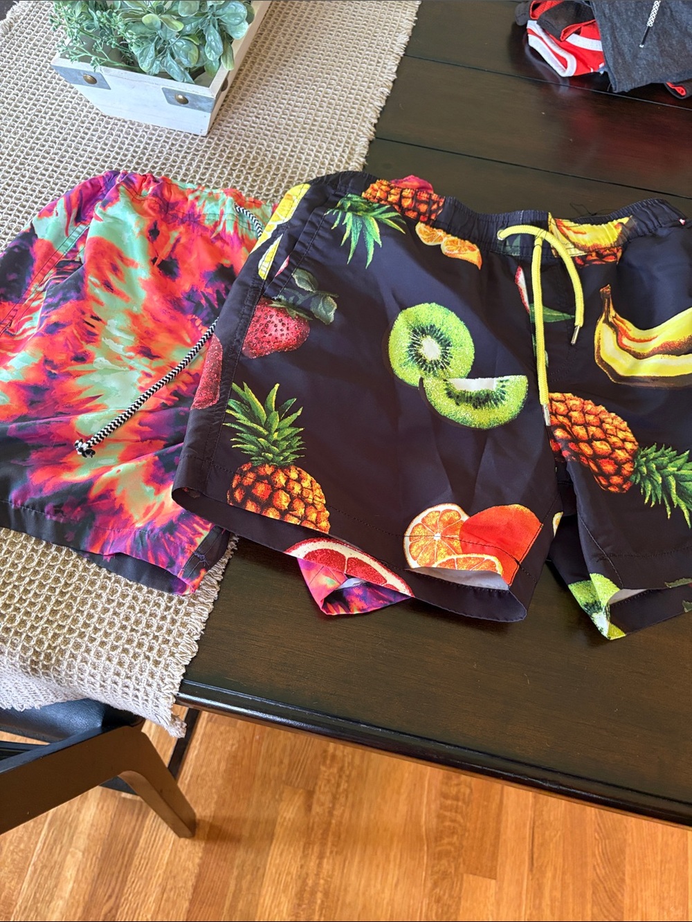 Tropical Fruit Print & tiedye - swim trunks